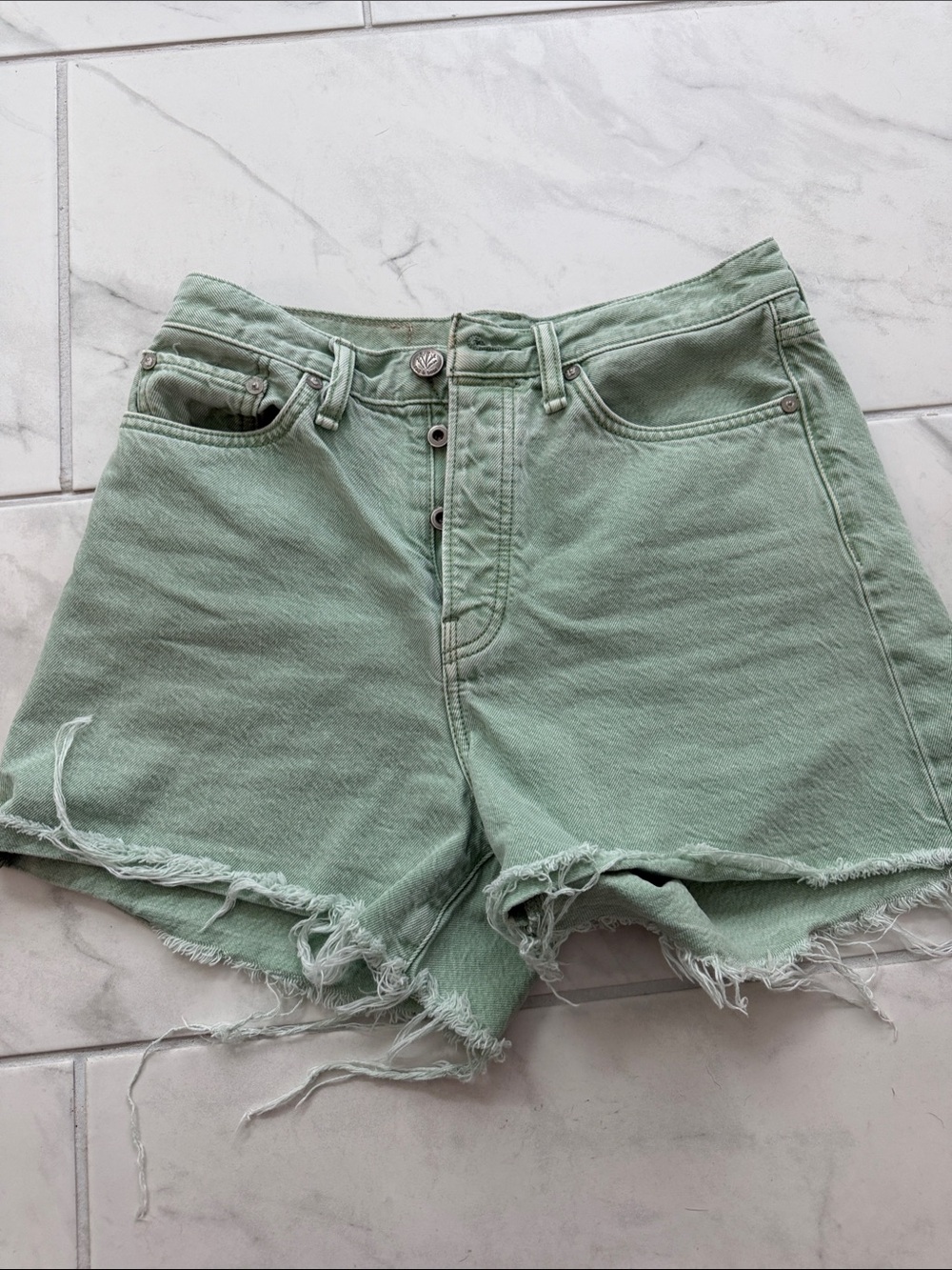 rag & bone Mint Green High-Rise Denim Cutoff Shorts